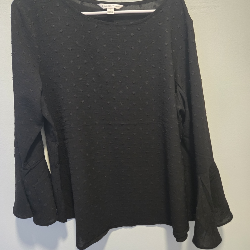 NWOT Counterparts Black Textured Blouse with Bell Sleeves